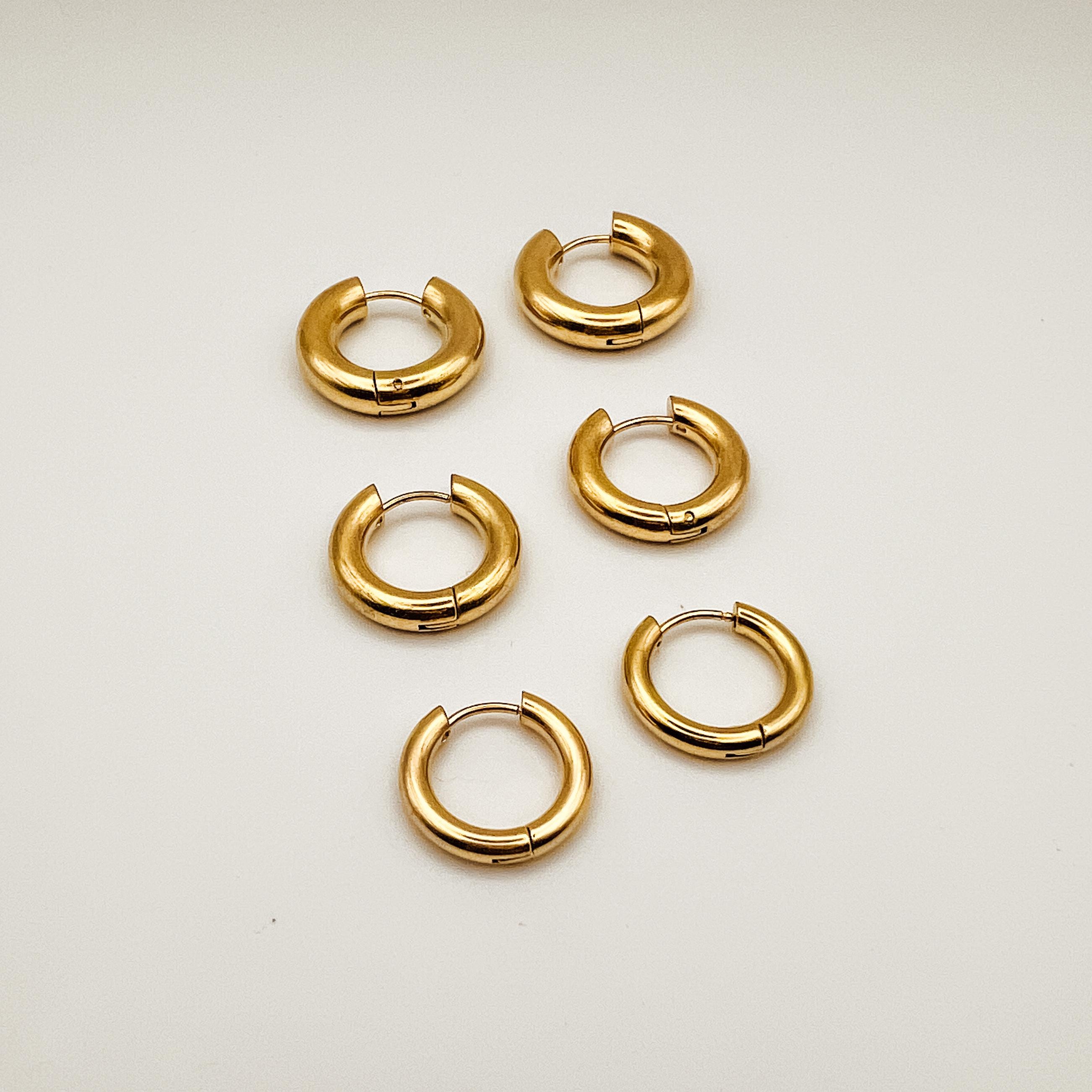 Stacking Hoops Set, Thick Gold Hoop Earrings, Set of 3
