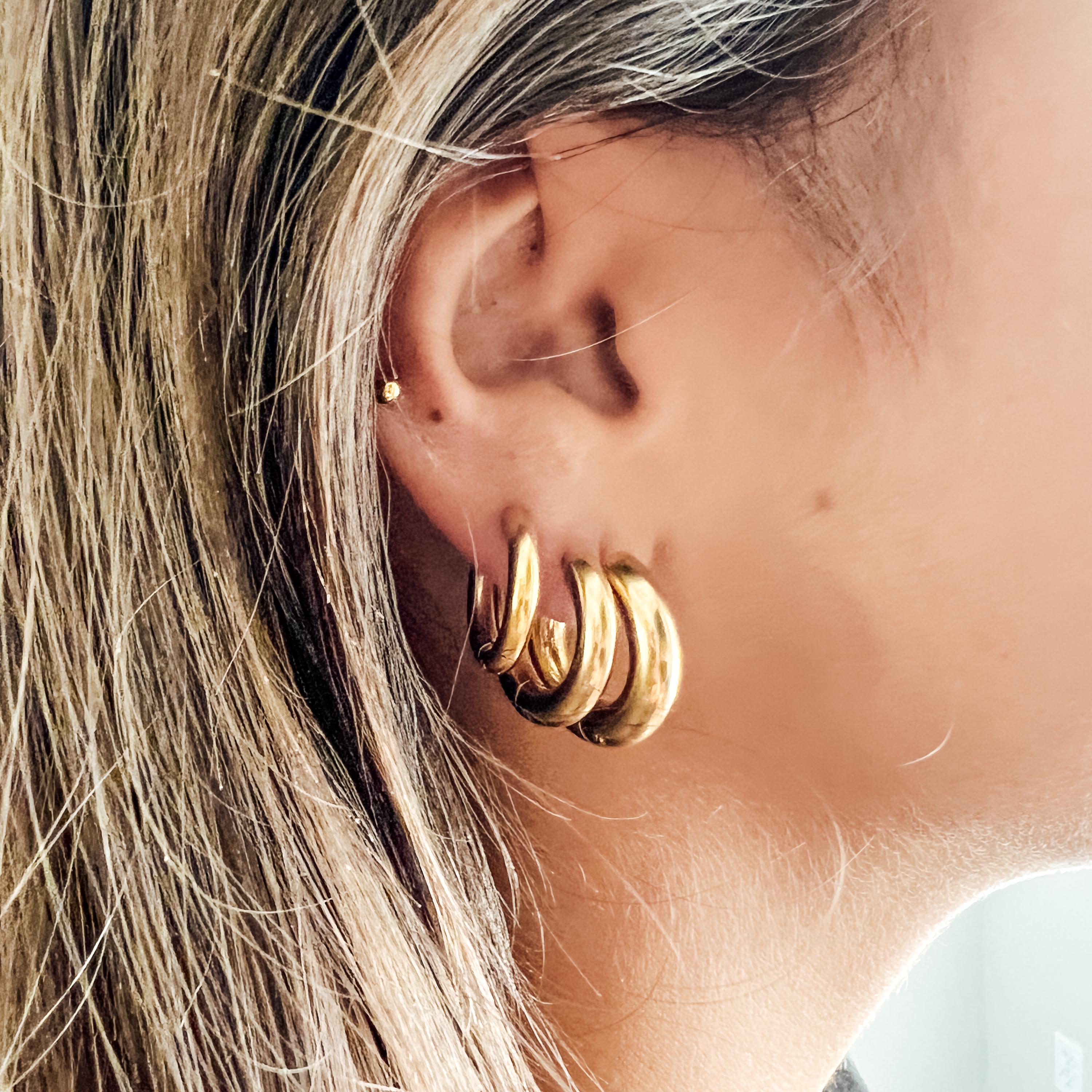Stacking Hoops Set, Thick Gold Hoop Earrings, Set of 3