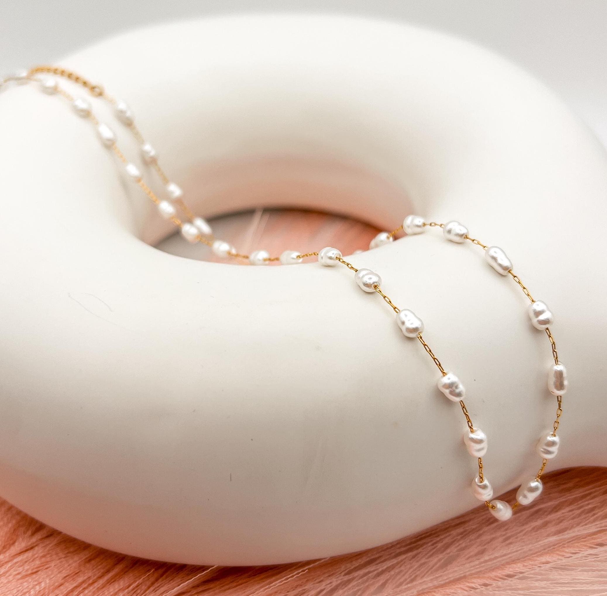Dainty Baroque Pearl Necklace: 18K Gold-Plated Chain