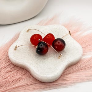 Cherry Drop Earrings- Resin Cherries- Red Earrings- Summer Jewelry- Statement Earrings- Cherry Jewelry, Dangle Earrings- Fruit Earrings