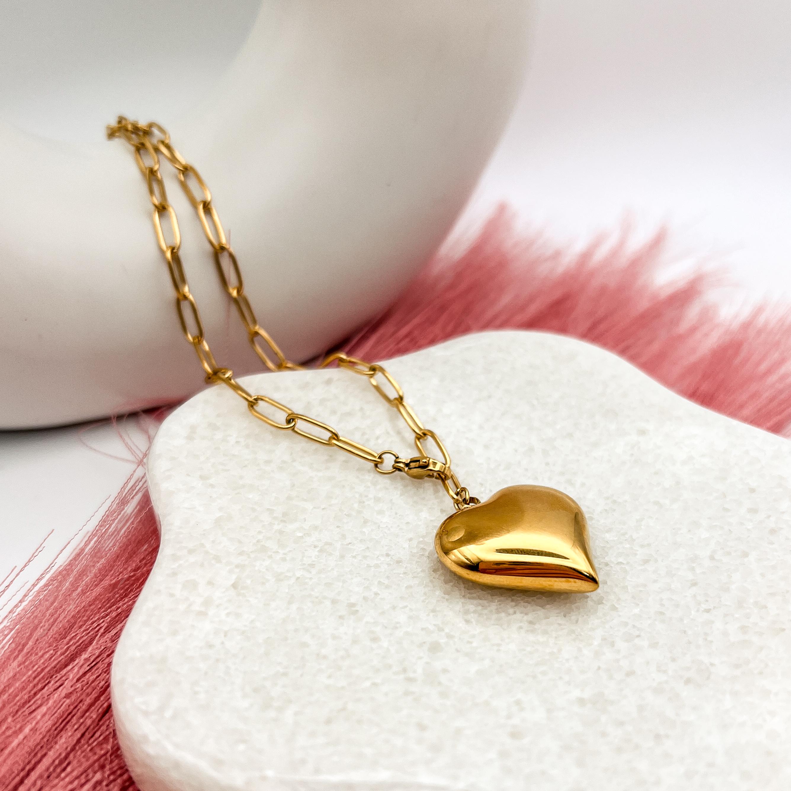 ネックレス・ペンダント 18k Gold Heart Shaped Pendant Chunky Gold Heart Pendant Necklace: 18K Gold-plated, Waterproof - Etsy