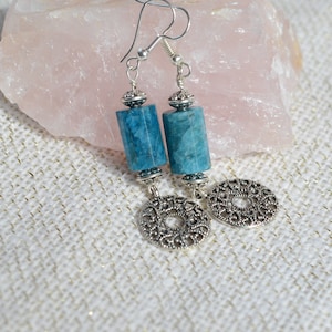Blue Green Apatite Tube Cylinder Column Earrings Gift for JW sisters baptism gift pioneer school gift convention assembly gift