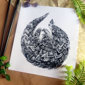 Pangolin Zentangle artwork digital print, detailed black & white print, endangered animals painting, nature art square print