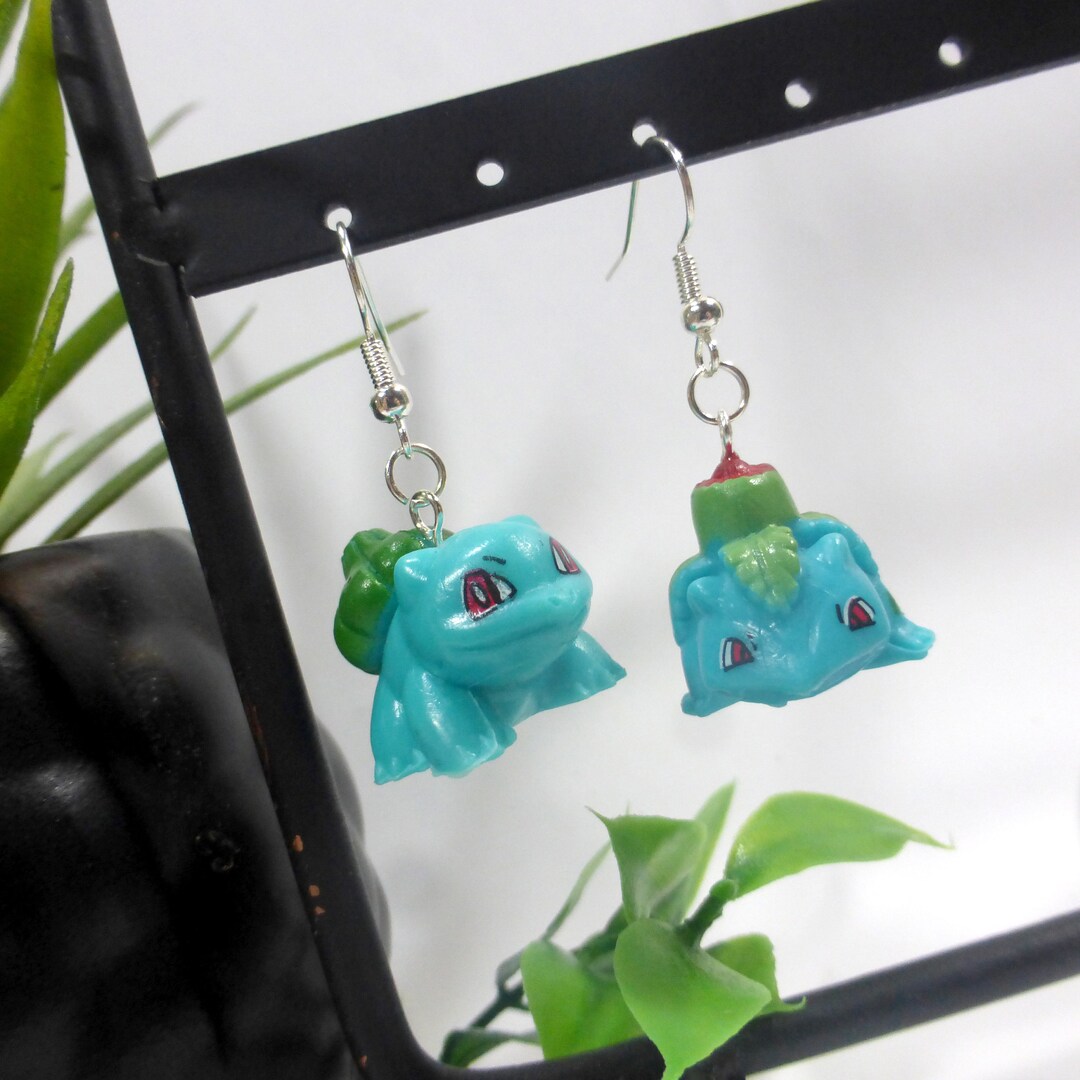 Bulbasaur Ivysaur Venusaur Pokemon Earrings, Upcycled Reworked Eco Friendly Jewellery Gift Ideas