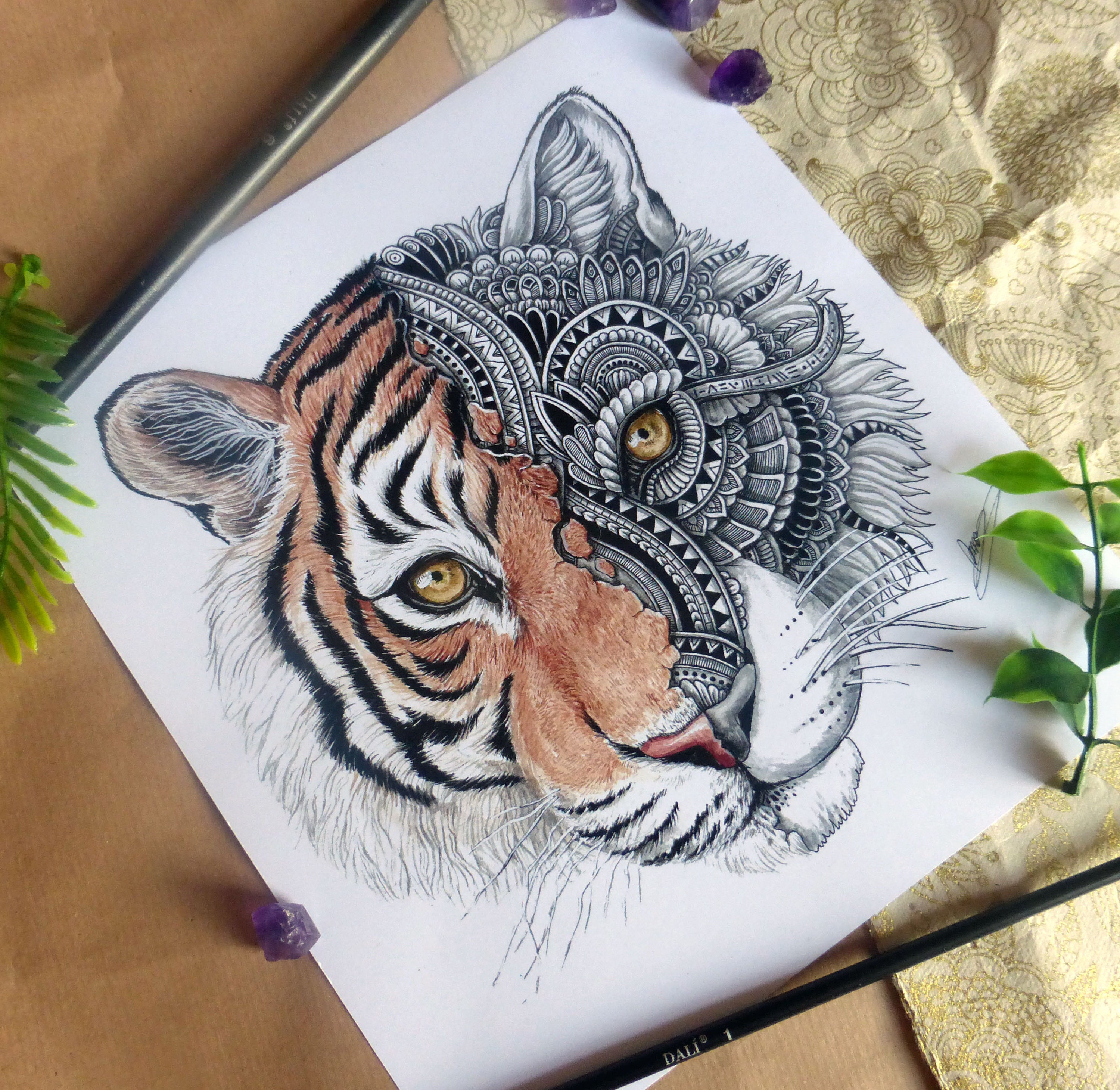 Tiger Art Print Zentangle Tiger Art Digital Print Zentangle Etsy UK