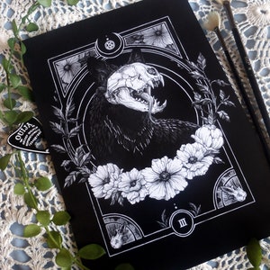 Katzenschädel Skelett Katzenkreatur inspiriert Illustration Druck, Gothic Horror Gruselmalerei Kunstwerk Druck, Tarot Karten Die Kaiserin
