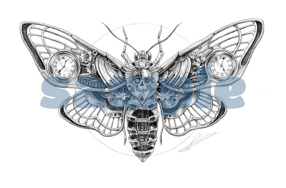 Steampunk Clockwork Moth Illustration Digital Print