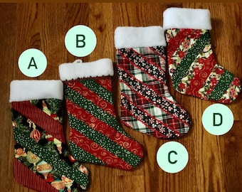 Handmade Quilted Christmas Stocking, Red Cotton Fabric