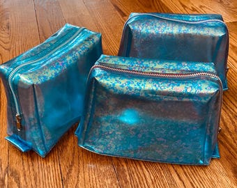 Blue Vinyl Makeup Pouch