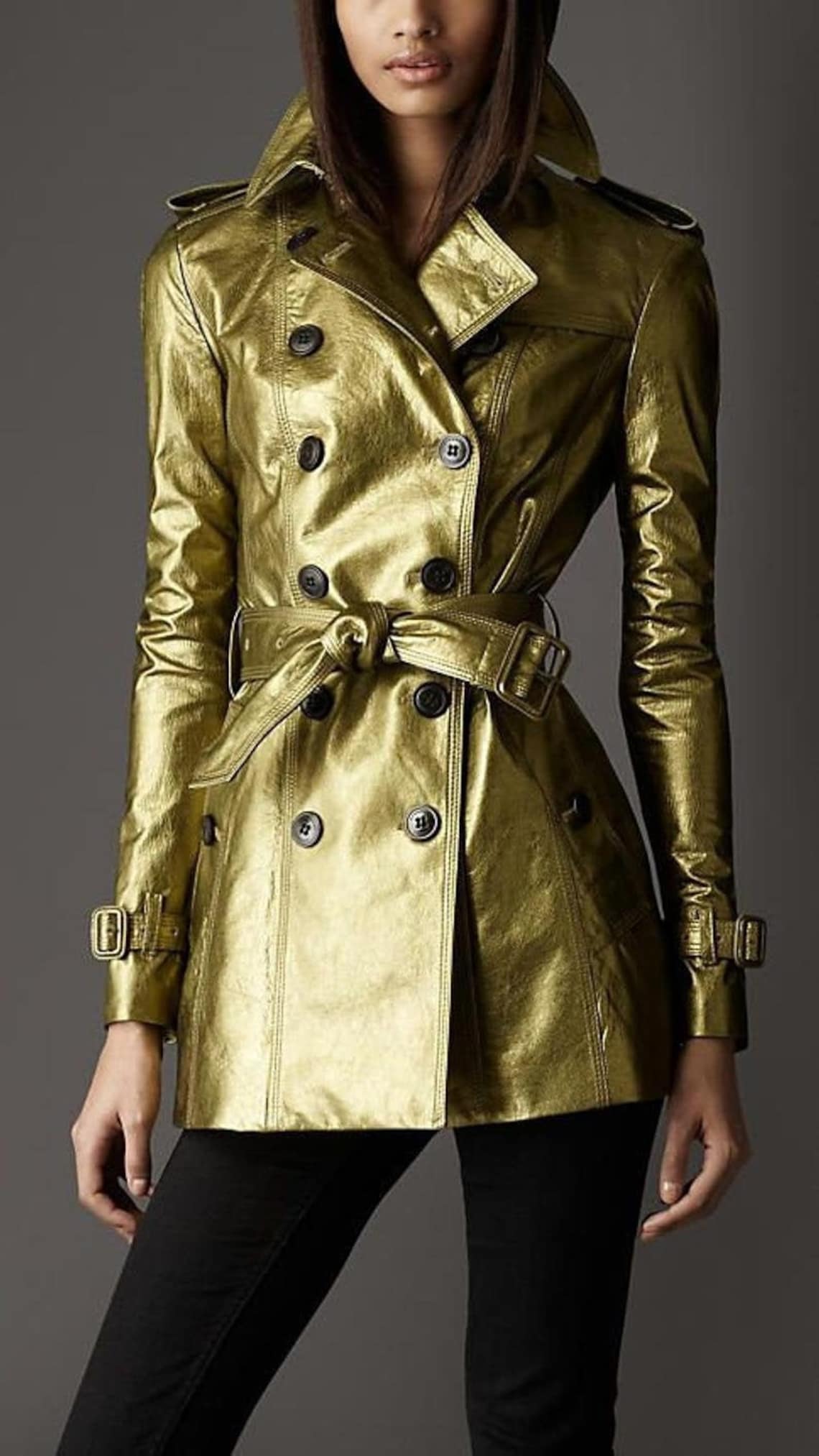 Genuine Leather Coat Women's Sexy Metallic Leather Trench Etsy