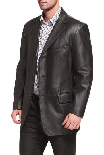 Men's Blazer Genuine Lambskin Black Leather Blazer New | Etsy