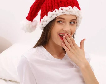 Chapeau de fête tricoté de Noël chunky, bonnet chunky, chapeau géant de Père Noël, cadeau de Noël parfait, cadeau de Noël unique