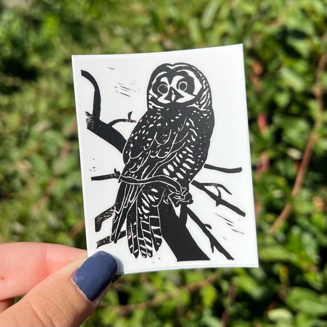 Owl Block Graphics Spotted Owl Block Print Vinyl Sticker - Etsy
