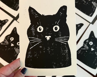 5x7 Black Cat Block Print