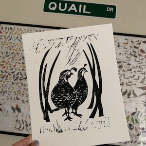 California Quail Couple Block Print