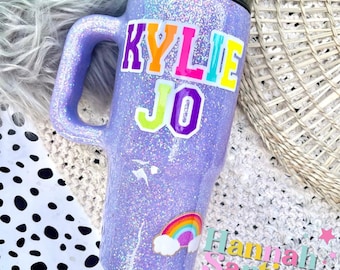 Personalized Kids Glitter Tumbler with Handle – Custom Epoxy Cup – Name Cup for Toddlers & Children – Fun Durable Gift for Kids