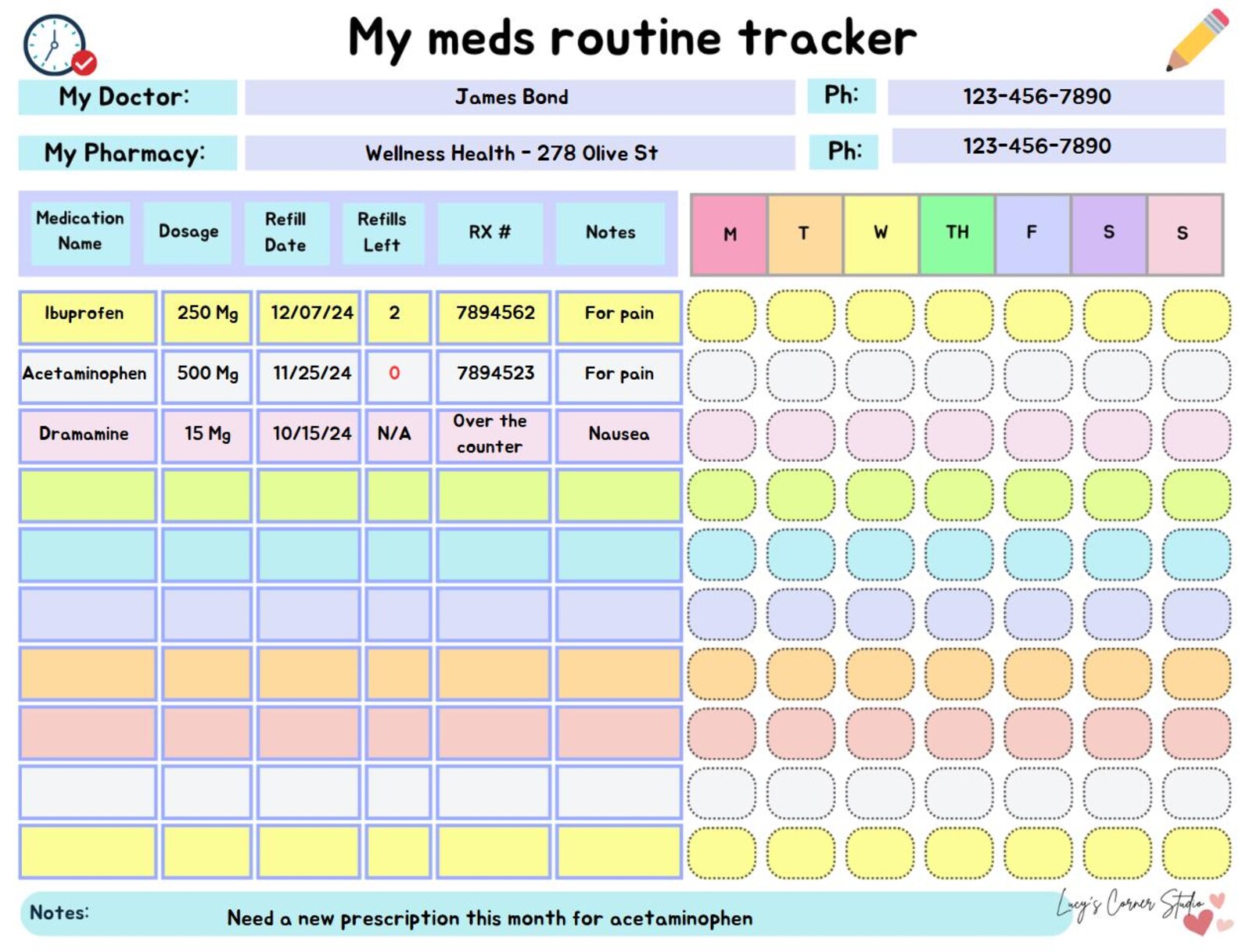 Refill Roster Log Medication Tracker Information, Meds Refill Tracker, Medication Tracker ...