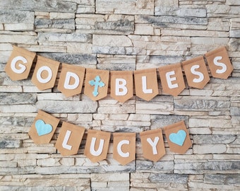 Personalized First Holy Communion Decorations, First Communion Banner, Baptism Banner, Christening Banner, God Bless Banner, UNASSEMBLED