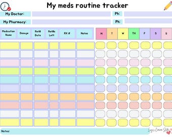 Medication Tracker Information, Meds Refill Tracker, Medication Tracker Printable, Meds log, Medication RX number, Medication Tracker Log