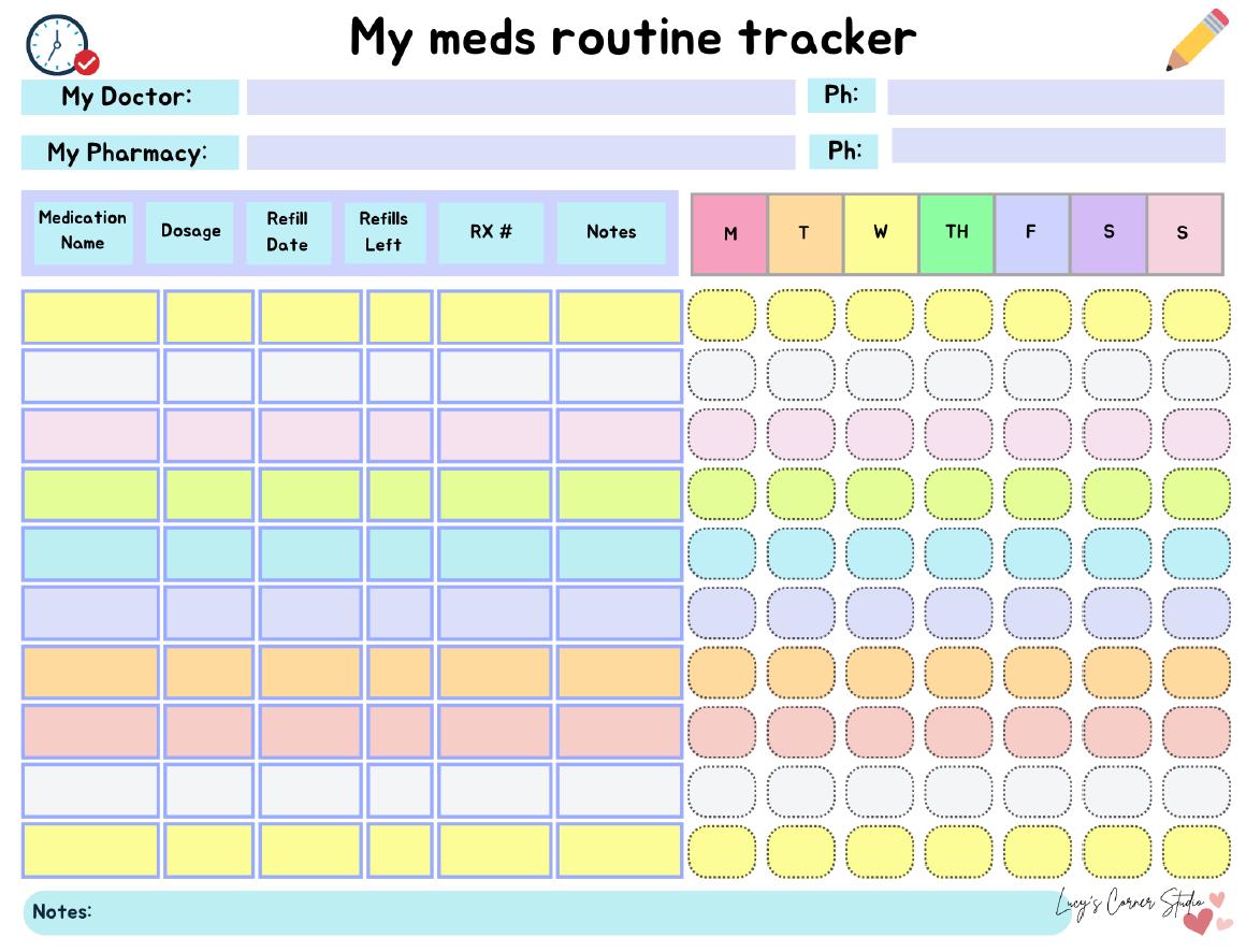 Refill Roster Log Medication Tracker Information, Meds Refill Tracker, Medication Tracker ...