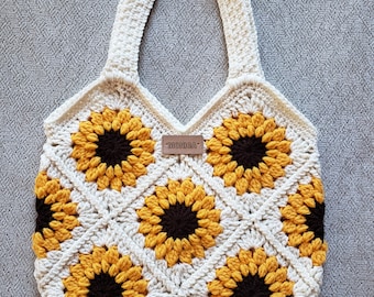 Crochet Bag PATTERN, Granny's square tote pattern, crochet bag, crochet gift, sunflower bag, bolsa a crochet -  PDF Download