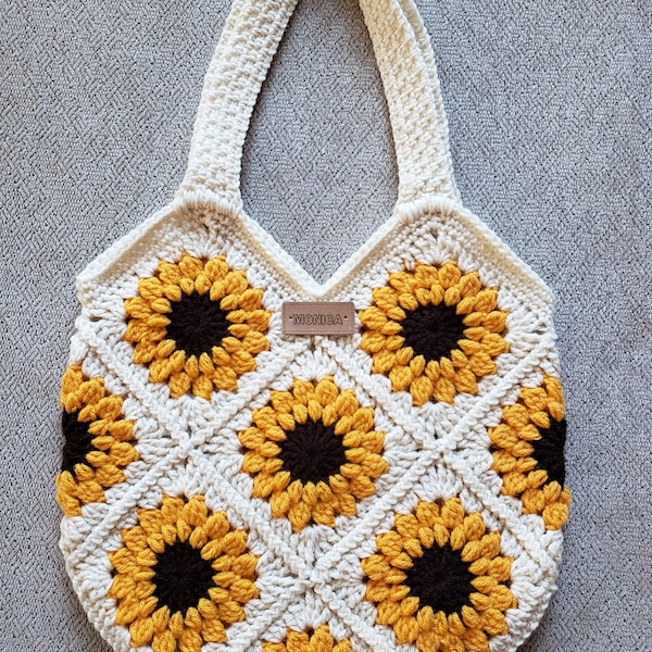 Patrón de bolso a crochet, bolso cuadrado de la abuela, bolso a crochet, regalo a crochet, bolso girasol, bolso a crochet - Descargar PDF