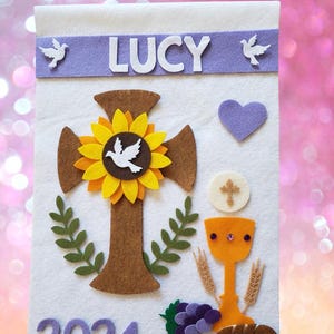 Personalized (assembly required) First Communion Banner Kit, First Communion Banner, Primera Comunión Banderín, Religious Banner,UNASSEMBLED