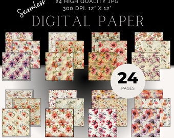 RETRO FLOWERS | Retro Floral | Seamless Repeat Pattern | Backgrounds | Printable Digital Paper | Junk journal paper | Vintage Floral Pattern