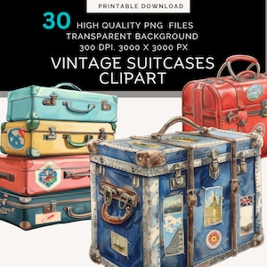 Aquarell Vintage Reise Clipart | Koffer Vintage Reise | Koffer Illustrationen | vintage Koffer Clipart | Urlaub Clipart