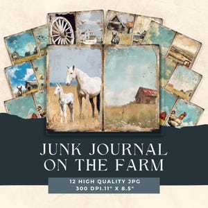 Farm Junk Journal Pages, Farmhouse Digital Paper, Vintage Ephemera, Rustic Scrapbook Kit, Shabby Chic Printables, Grunge Farm Life Aesthetic