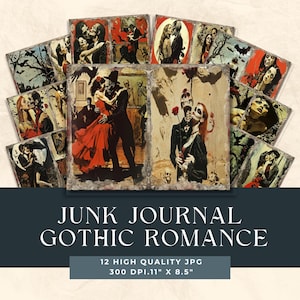 Gothic Romance, Junk Journal Pages, Embellishments, Junk Journal Kit, Scrapbook, Journaling Supplies Ephemera, Printable, Valentine day