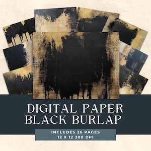 Black and gold Textures Burlap, background digital papers, Linen texture paper,Jute digital background, Printable Burlap Paper, Fabric Paper