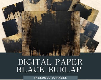 Black and gold Textures Burlap, background digital papers, Linen texture paper,Jute digital background, Printable Burlap Paper, Fabric Paper