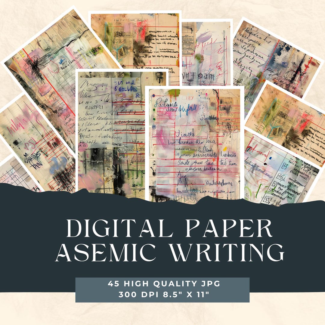 Asemic Writing Sketches Background Papers Printable Collage Supply 