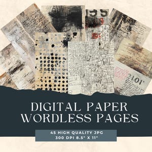 Pagine senza parole, schizzo astratto, carta da stampa per sfondi, scrittura asemica, collage d'arte, fogli di carta per diari spazzatura, collage di album