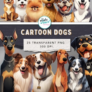 Cartoon hond clipartbundel, eigenzinnige honden clipart, schattige en gekke aquarel honden png, puppy eigenzinnigheid graphics, eigenzinnige dieren, humoristische hond kunst