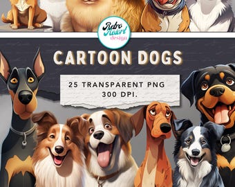 Cartoon Dog Clipart Bundle, Quirky Dogs Clipart, Cute And Silly Watercolor Dogs Png, Puppy Whimsy Graphics,Quirky Animals, Humorous Dog Art