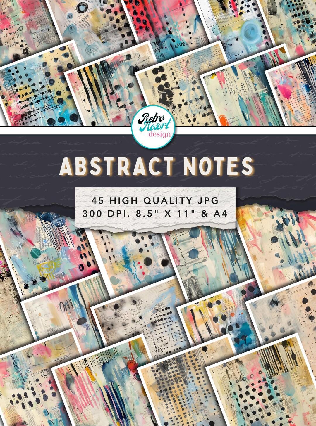 Abstract Junk Journal Digital Paper, Mixed Media Paper, Colorful ...
