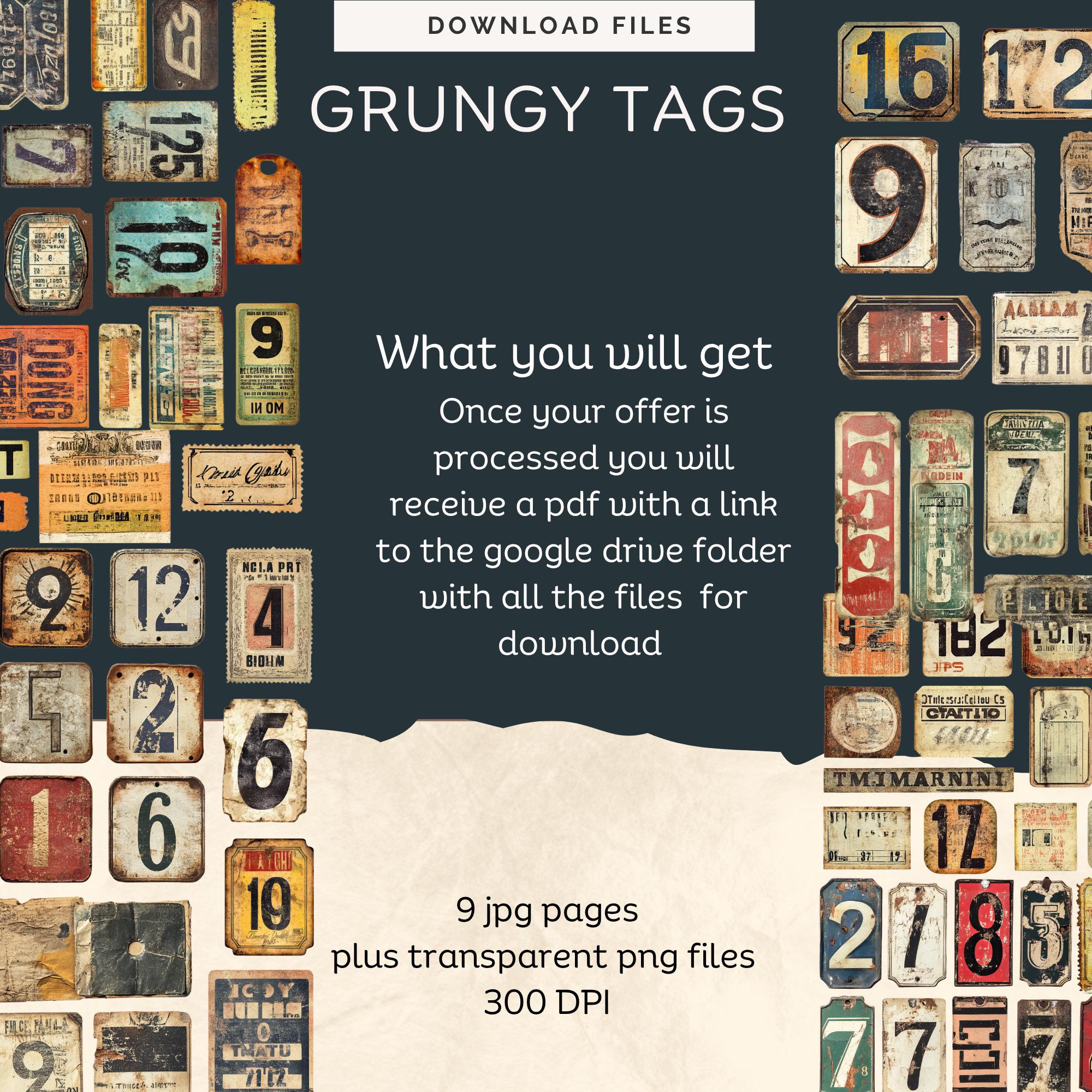 Grungy Tags Ephemera, Grunge Distressed Numbers Junk Journal ...
