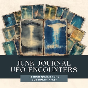 Rustic UFO Junk Journal, vintage Spacecraft Encounter, Collage Printable Half Paper, Scrapbook Digital Book, Page Background, Decoupage art