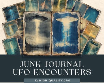Rustic UFO Junk Journal, vintage Spacecraft Encounter, Collage Printable Half Paper, Scrapbook Digital Book, Page Background, Decoupage art