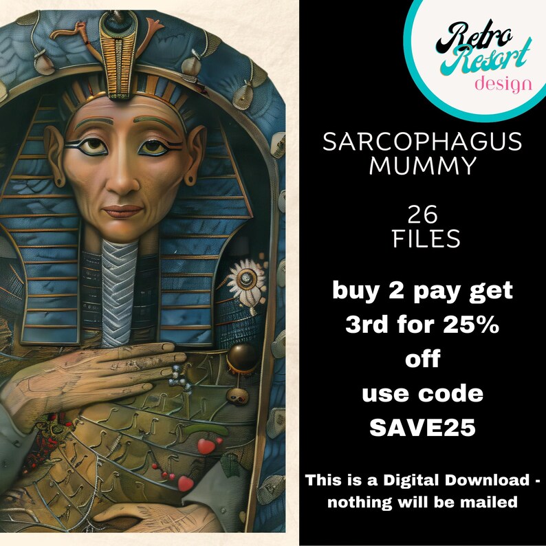 Whimsical sarcophagus mummy, Fussy Cut | peculiar, creepy People Ephemera,egyptian collage supplies, scrapbooking, creative art card making