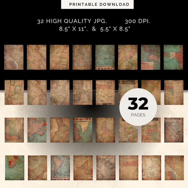 Vintage World Map Digital Paper, Scrapbook & Collage (digital Download ...