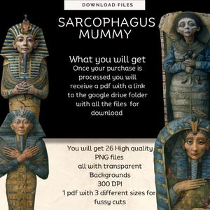 Whimsical sarcophagus mummy, Fussy Cut | peculiar, creepy People Ephemera,egyptian collage supplies, scrapbooking, creative art card making