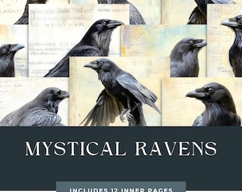 Mystical Raven Junk Journal-pagina - Gothic Dark Academia Grimoire-papier | Pagina ongewenste dagboeken | Gotische raafkraai | Digitaal dagboekpapier