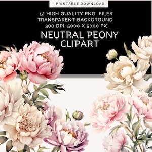 Neutrale pioenrozen clipart | Boho bloemen clipart | bruiloft bloemen | Elegante bohobloemen | Aquarel bloemen clipart | roze pioenroos, png