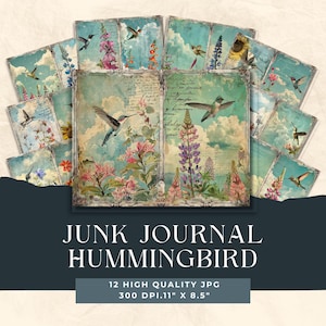 Kolibri Garten Junk Journal PAPERS, Pastell, Regenbogen, Bunt, Vogel, Floral, Frühling, Printable Digital Download, Vintage Journal Seiten