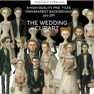 Muñecas de boda extravagantes / Arte de San Valentín / Collage de papel / Personas peculiares / Efímeras vintage / Clipart de pareja / Personas peculiares / Mujeres raras