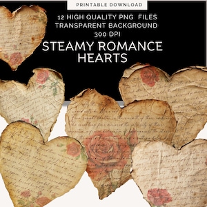 Fragmentos de novelas de Smut, papel vintage con forma de corazón escrito a mano, papel vintage con forma de corazón, suministros para hacer tarjetas, fragmentos únicos de libros románticos