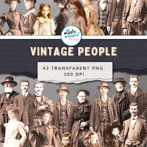 ヴィンテージの人々 | ジャンクジャーナル | インスタントダウンロード | ファジーカットの人々 | 人物クリップアート | コラージュシート | ビクトリア朝のクリップアート | 透明なPNG